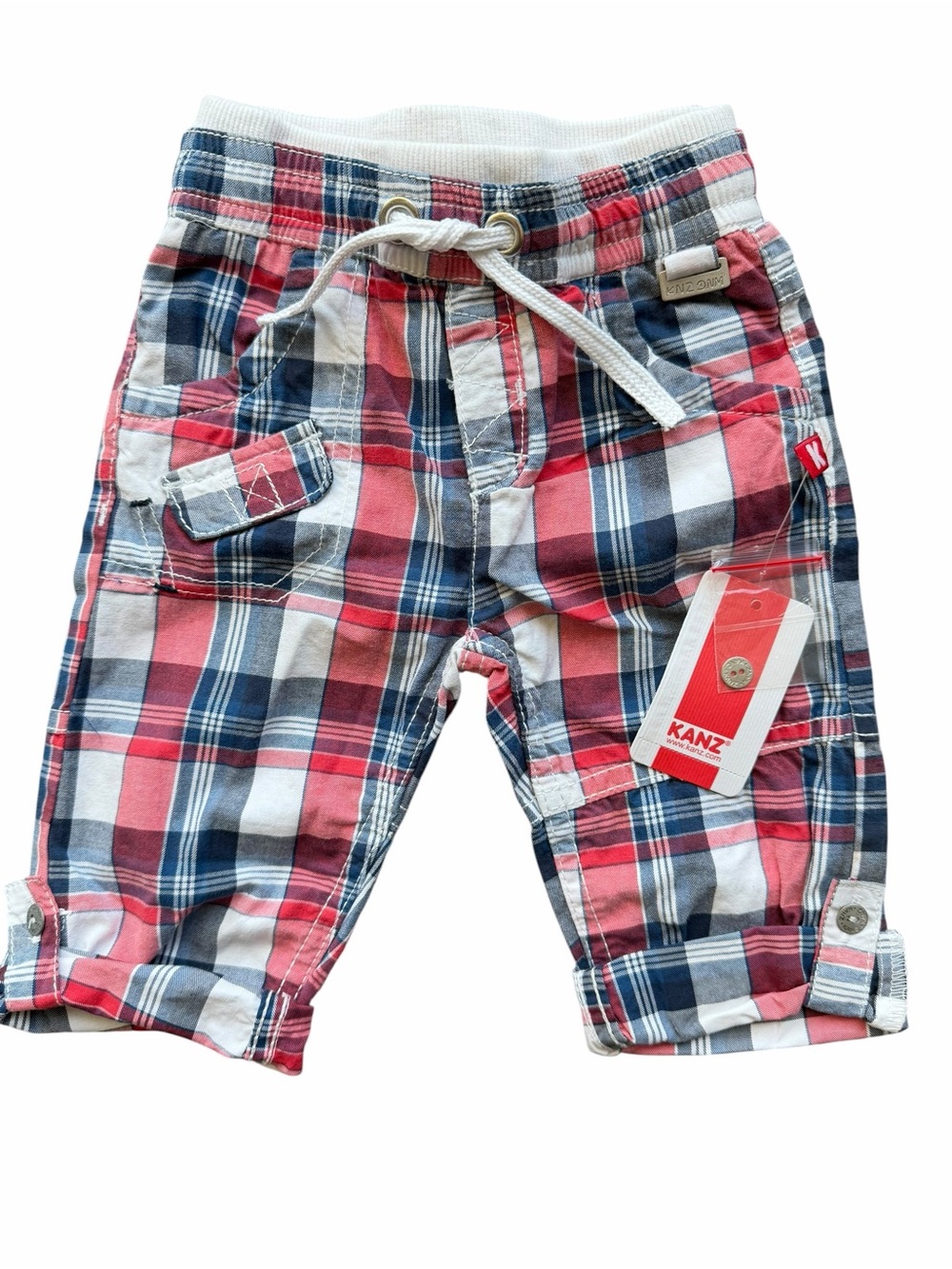 Kanz Baby Boys Plaid Shorts Size 6 Months NWT Red Blue White Cotton Drawstring